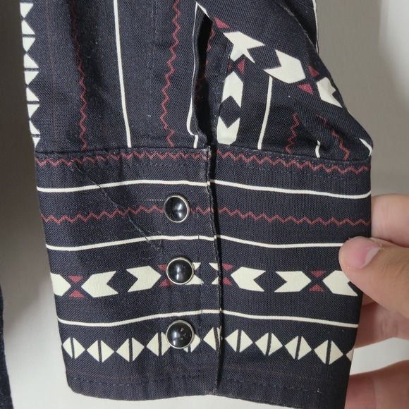 Vintage Wrangler Brushpopper Shirt Men XL Aztec Western Long Sleeve Collar 90s - Picture 5 of 7